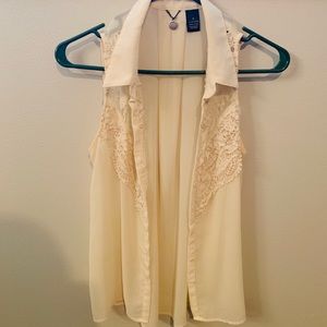 Small cream lace chiffon top
